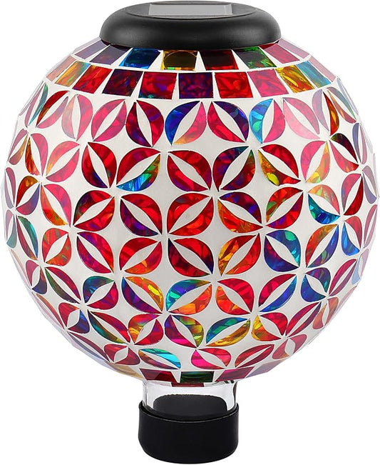 VOREEN 8” Solar Mosaic Garden Ball, Colorful Glass Outdoor Globe with Solar Light, IP44 Waterproof Yard Decor Sphere for Patio Lawn Pathway, All-Weather, Auto On/Off