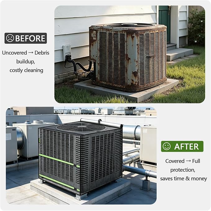 2 in 1 Full Mesh Air Conditioner Cover with Roll-Up Waterproof Top-Heavy Duty 420D Oxford, Breathable Outdoor AC Unit Defender for All Season, Anti-UV, Windproof, Easy Install, 30"W x 30"D x 32"H