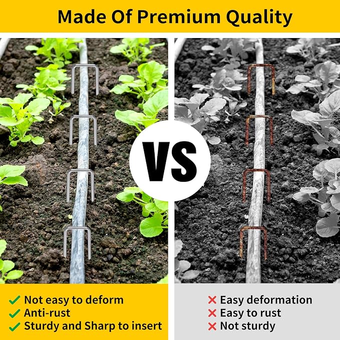 CEWOR 200 Pack 6 Inch Landscape Staples, 11 Gauge Galvanized Garden Stakes U-Shaped Landscaping Fabric Pins Yard Ground Staples for Lawn, Fence, Plant Cover, Turf, Tent