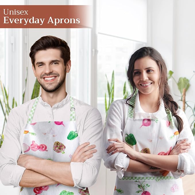 Maison d' Hermine Aprons for women with Pocket 100% Cotton (27.50"x31.50") | Adjustable Neck Strap & long ties Apron Men Chef Wedding Cooking Gardening Server Maid