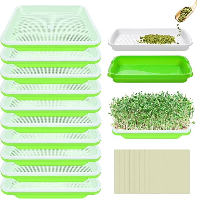 Legigo 10 Pack Seed Sprouter Trays- Soil-Free Cultivation Germination Tray, BPA Free Nursery Tray with Planting Paper for Indoors or Outdoors Sprouting Seeds, Grow Grass, Beans (Without Lids)