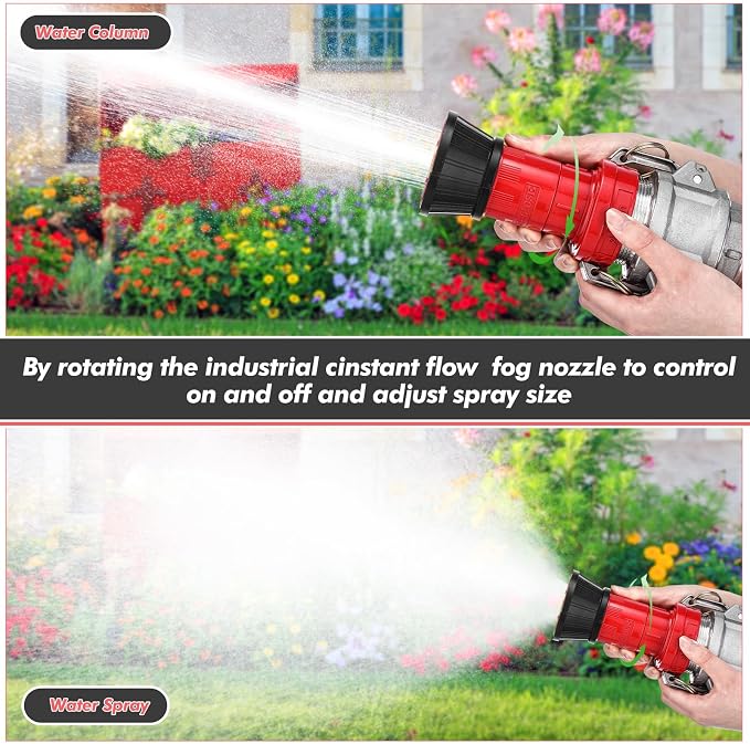 MorningRo 2 Fire Hose Nozzles Npsh/Npt Heavy-duty Industrial hose jet nozzle Thermoplastic Equipment Spray Fog with Aluminum Female and Male Aluminum Camlock Fitting for garden pool(2 Inches)