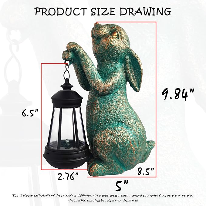 JOYBEE Garden Statues Rabbit with Solar Lantern Outdoor Decor-Rabbit Solar Figurines Lights Decorations for Patio Yard Lawn Ornaments-Gifts for Birthday Easter Housewarming