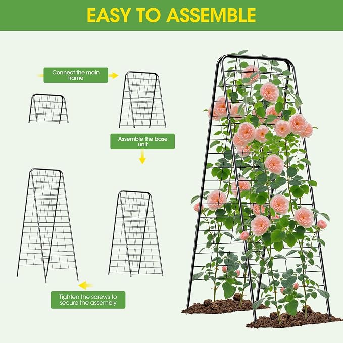 Heavy Duty Cucumber Trellis，50"x17" Adjustable A-Frame Trellis for Climbing Plants，100%Metal Mesh Design,Rust-Proof and UV-Resistant，Garden Trellis for Cucumber Beans and Vine Type Plants.Black &1Pcs