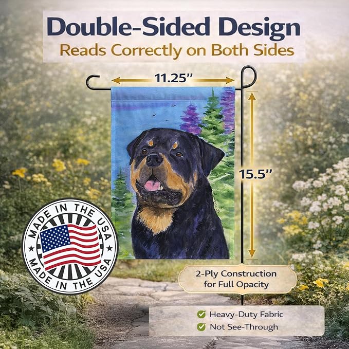 Caroline's Treasures SS1026GF Rottweiler Garden Flag Mailbox Flag Decorative Yard Flag Banner Outside Patio Artwork Yard Flower Beds, Garden Size, Multicolor