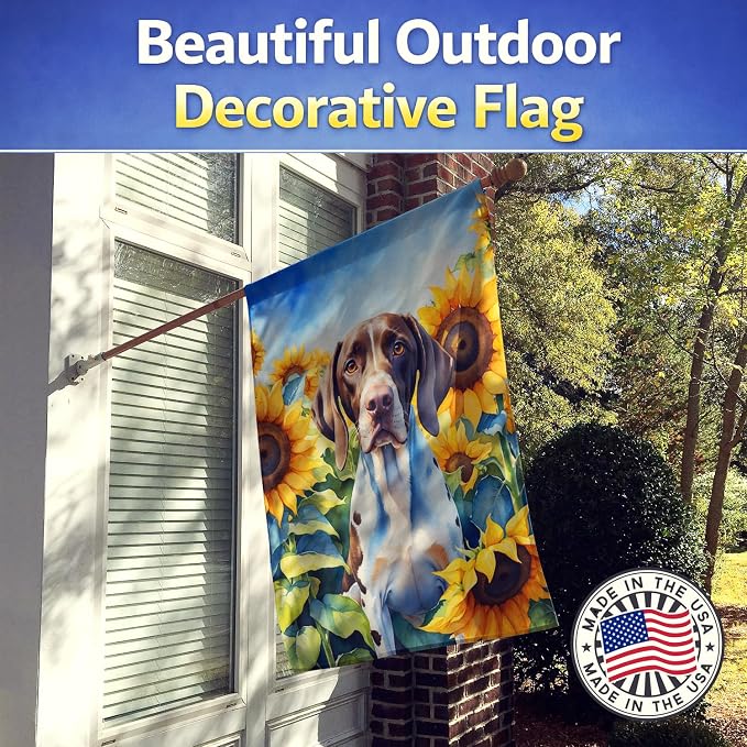 Caroline's Treasures DAC6134CHF Pointer in Sunflowers House Flag Large Porch Sleeve Pole Decorative Outside Yard Banner Artwork Wall Hanging, Polyester, House Size, Multicolor