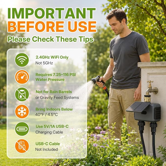 Mcbazel Solar & Type-C Charging WiFi Water Timer for Garden Hose, Smart 2-Zone Sprinkler Controller with App & Voice Control, Programmable Irrigation System with Auto & Manual Modes for Yard