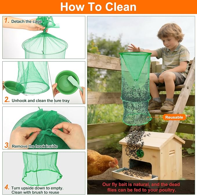 4 Pack Reusable Ranch Fly Trap Hanging, Fly Traps Outdoor Fly Catcher Killer Hunter Cage Control, Farm Horse Stable Fly Trap for Orchard, Barn, Garden