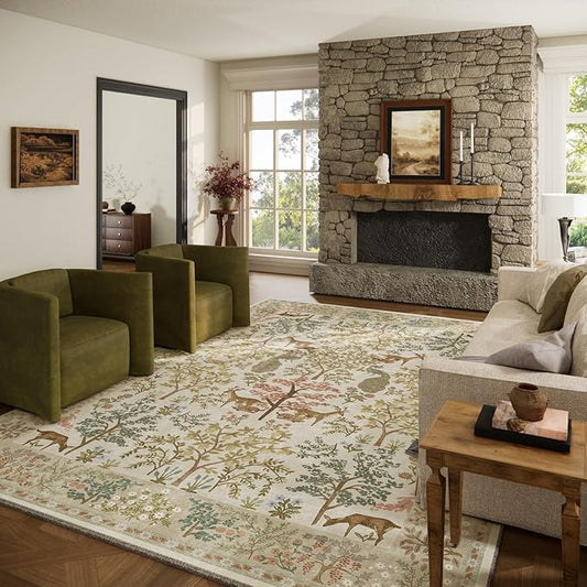 Machine Washable Rugs for Living Room: 9x12 Bedroom Rug Vintage Area Rug Stain Resistant Non Slip Low Pile Lightweight Soft Carpets for Living Room Dining Room Kitchen Nursery Kids Room Indoor