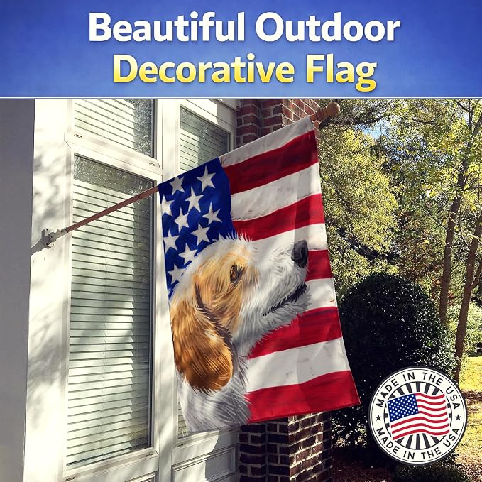 Caroline's Treasures CK6574CHF Istrian Coarse-haired Hound American Flag House Flag Large Porch Sleeve Pole Decorative Outside Yard Banner Artwork Wall Hanging, Polyester, House Size, Multicolor