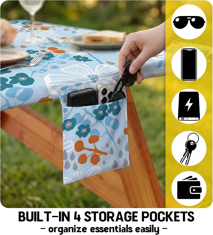 Picnic Table Cover with Bench Covers Tablecloth Glamping Essentials Travel Vacation Table Cloth Outdoor Cool Unique Fun Ideas Gifts for Camper Camping Lovers RV Owner Family Couple Women Female Mom