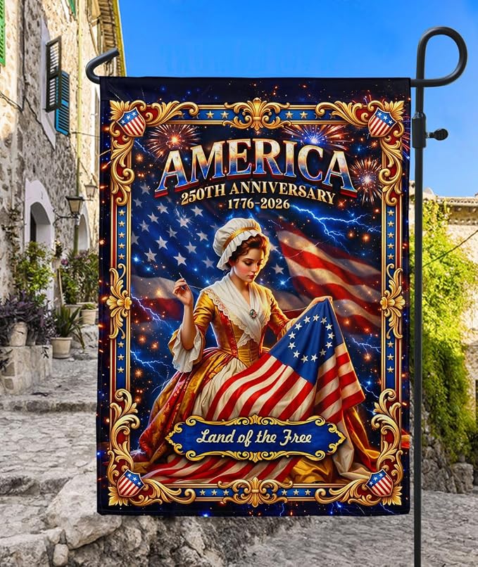 250 Years America Garden Flag, 250th Anniversary Usa Flag, American 250th Anniversary Patriotic Design, Garden Flags For Outside, Land of The Free 7 (12x18 Inch)