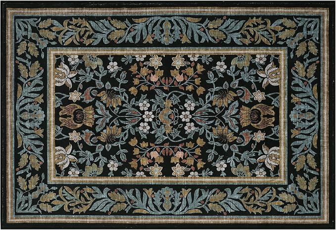 GarveeHome Small Area Rugs 2x3 Non Slip Washable Entryway Rug, Blue Black | Boho Vintage Front Door Mat Soft Low-Pile Stain Resistant Indoor Throw Carpet for Kitchen Bathroom Bedroom Decor
