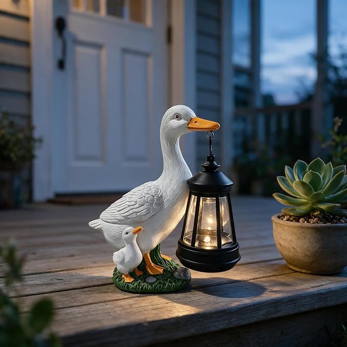 Solar Duck Statue & Lantern, Mother&Baby Resin Light, Outdoor Gift for Mom | Provides Gentle Nighttime Illumination, Creates Warm Cozy Yard Atmosphere, Heartfelt Mother's Day Present
