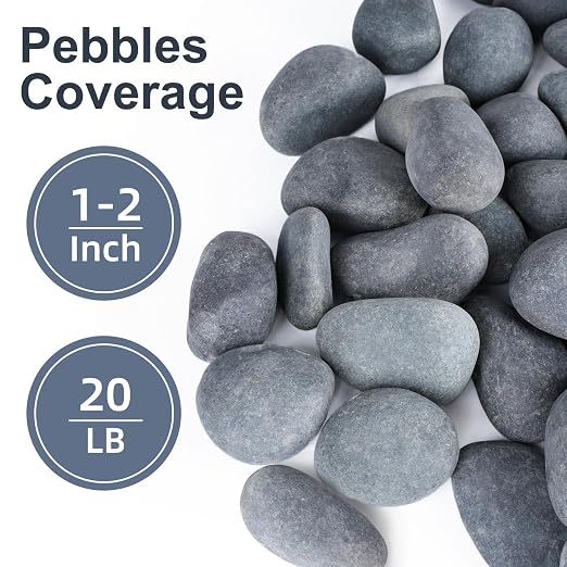 Pulovin 20 lbs River Rocks for Landscaping, 1-2 inch Natural Rocks for Aquarium, Fish Tank, Decorative Garden Stones for Plants, Flower Pots, Vase, Walkways