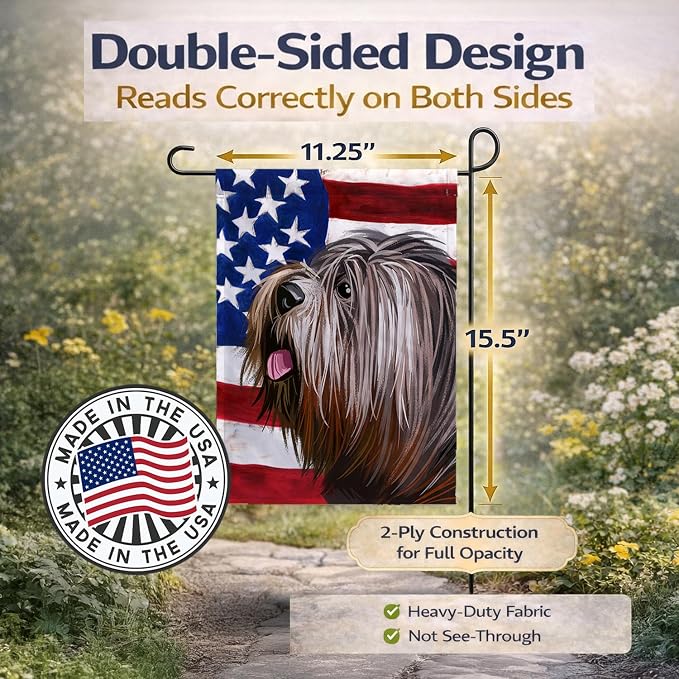 Caroline's Treasures CK6690GF Schapendoes American Flag Garden Flag Mailbox Flag Decorative Yard Flag Banner Outside Patio Artwork Yard Flower Beds, Garden Size, Multicolor
