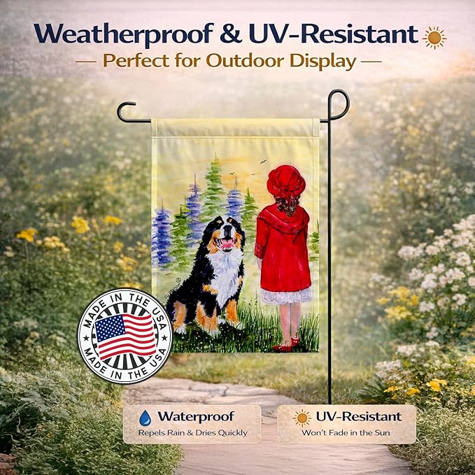 Caroline's Treasures SS8531GF Little Girl with her Bernese Mountain Dog Garden Flag Mailbox Flag Decorative Yard Flag Banner Outside Patio Artwork Yard Flower Beds, Garden Size, Multicolor