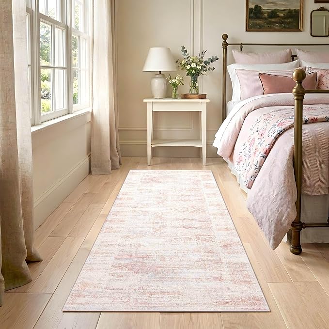 Latte&Fog Hallway 2x6 Runner Rug Non Slip Washable Pink Rugs for Kitchen | Low Pile Soft Cute Throw Rug Doormat for Entrance Bathroom Laundry Bedside Bedroom Nursery Playroom Hallyway Dorm Office