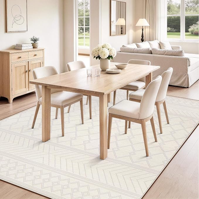 pmtsns Area Rugs 5x7 Washable Rug for Living Room(Beige, 5'x7') | Modern Geometric Moroccan Rugs Non-Slip Soft Stain Resistant Rug Indoor Printed Carpet for Bedroom Dining Room Nursery