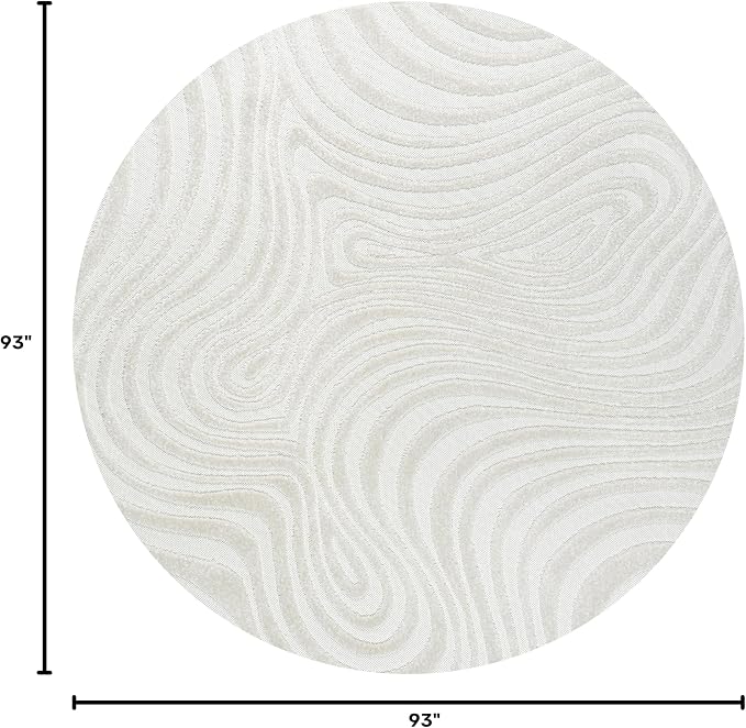 JONATHAN Y Maribo High-Low Abstract Striped Cream/Ivory 8' Round Indoor/Outdoor Area Rug, Pet Friendly, Non-Shedding, Stain Resistant, Easy-Cleaning for Backyard, Patio, Porch (SCN103A-8R)