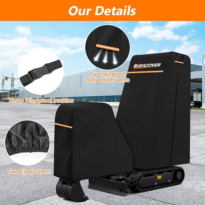 Heavy Duty Mini Excavator Cover, 6-Layer 600D Oxford Fabric with Inner Cotton Split Design for Better Fit, Waterproof All-Weather Machine Protection for 1 Ton Mini Excavator 0.9-1.5Ton