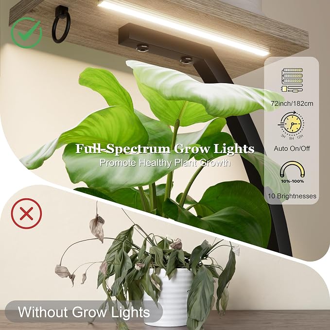 BACEKOLL Plant Stand Indoor with Grow Light - 2 Pack Tall Indoor Plant Shelf, 62" Corner Plant Holder, 8 Tiered Large S-Shape Flower Multiple Display Shelf for Home, Grey