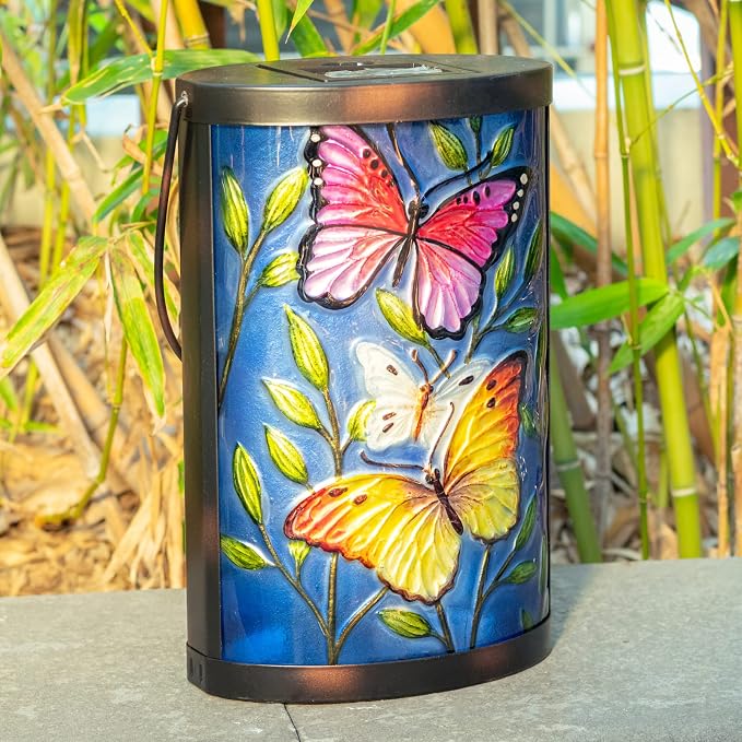 Hanging Solar Lantern Outdoor Waterproof LED Butterfly Solar Lights Decorative Solar Garden Lanterns Tabletop Lamp for Outdoor Patio Yard Decor