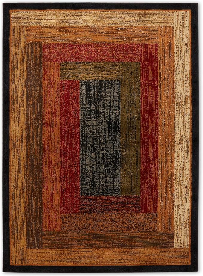 Home Dynamix Vega Modern Area Rug, Geometric Black/Brown/Red 5'2"X7'2"