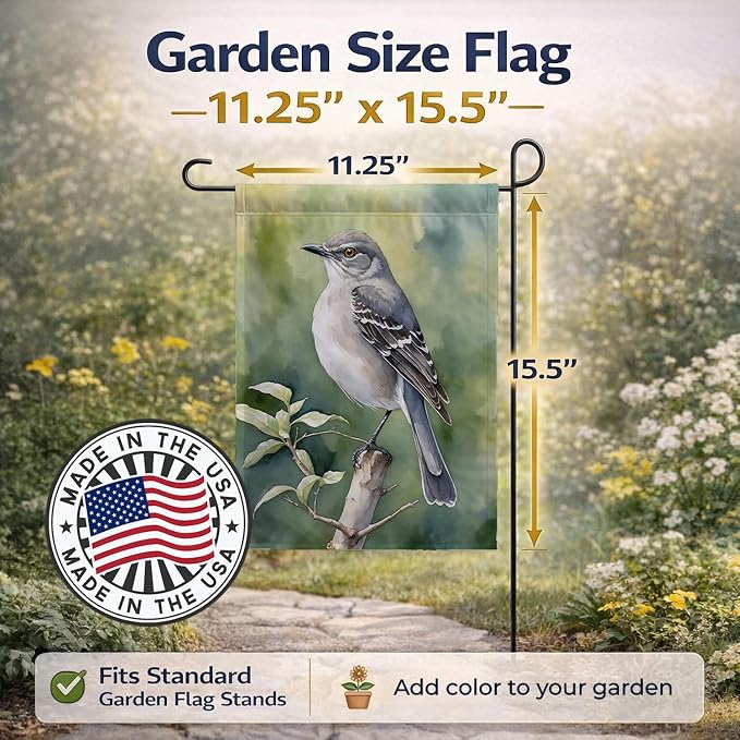 Caroline's Treasures Arkansas Northern Mockingbird Garden Flag Mailbox Flag Decorative Yard Flag Banner Outside Patio Artwork Yard Flower Beds, Garden Size, Multicolor