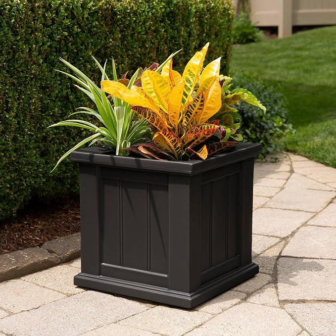 Mayne Cape Cod 14-Inch Square Planter – Self-Watering, Weather-Resistant Planter for Flowers – Durable Outdoor Design for Patio, Porch, or Entryway