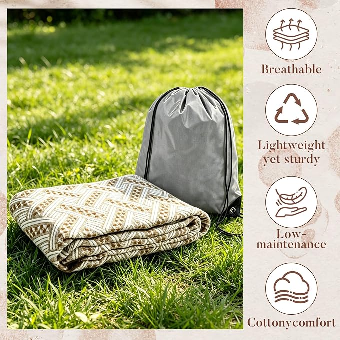 91'' x 71''Extra Large Outdoor Boho Picnic Blanket,Woven Cotton Yarn Blanket with Fringe for Boho Decor Camping Lawn Wedding Photoshoot Beach Park Grass (Brown)