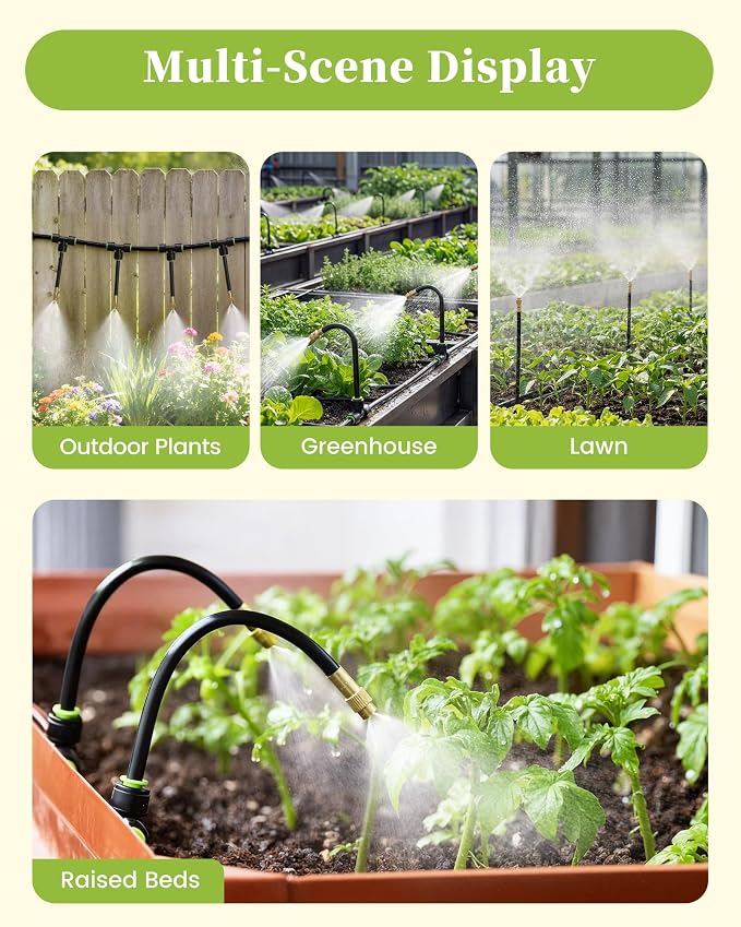 RAINPOINT 50FT Drip Irrigation System with Sprinkler Timer, Automatic Garden Watering Kit with 15pcs 360°Adjustable Copper Nozzles for Greenhouse, Lawn, Raised Beds, Outdoor Plants