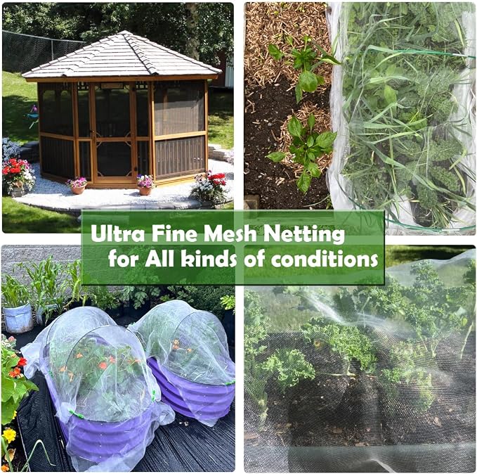 Garden Netting, Plant Covers 4x10Ft Net Ultra Fine Mesh Protection Netting for Vegetable Plants Fruits Flowers Crops Greenhouse Row Cover Raised Bed Barrier Screen Protection Net Cover