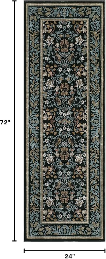GarveeHome Washable 2x6 Hallway Runner Rug Non Slip Kitchen Rugs Blue Black | Boho Vintage Runner Rugs with Rubber Backing Soft Low-Pile Stain Resistant Indoor Long Carpet for Entryway Bedroom Laundry