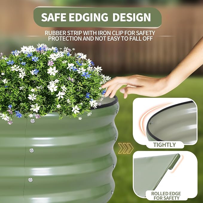 Galvanized Raised Garden Bed - 8x2x1FT Metal Planter Boxes Outdoor | Oval Steel Raised Bed Kit for Gardening with Protective Tape, Bracing Rods, Gloves for Vegetables, Flower, Herb (Green)