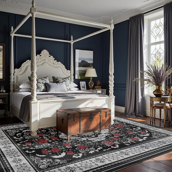 Nayoroom Dark Academia Gothic Black Area Rug, Easy Clean Non-Slip, 5 x 7 ft | Dark academia pattern; Soft, non-shedding surface; Machine washable; Non-slip backing; Living room, dining room or bedroom