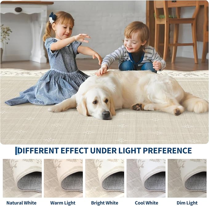 Garvee Washable Rugs for Living Room 8x10 Area Rugs Scalloped Rug Beige | Modern Bordered Non Slip Large Kids Bedroom Carpet Indoor Stain Resistant Floor Cover for Bedroom Dining Room Office Nursery