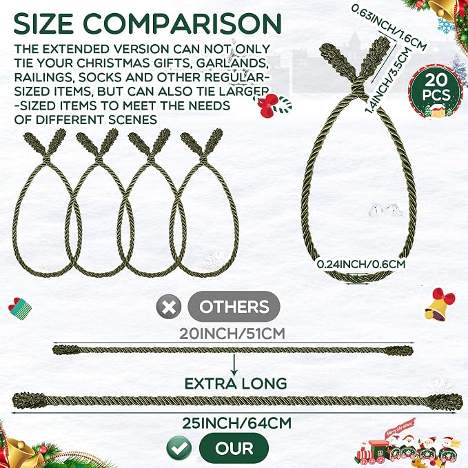 Zhengmy 20 Pcs 25 Inch Extra Long Christmas Garland Ties Christmas Decorative Twist Ties for Banister Reusable Flexible Twist for Holiday Xmas Home Decorations Craft Wrapping (Olive Green)