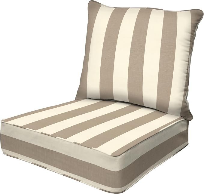 Honeycomb Outdoor Heritage Deep Seat, 25 x 26, Cabana Stripe Tan Chair Cushion with Removable Cover, for Patio Furniture