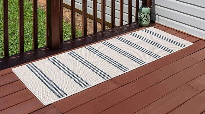 Unique Loom Outdoor Collection Area Rug - Anguilla (2' x 6' 1' Runner, Ivory/ Blue)