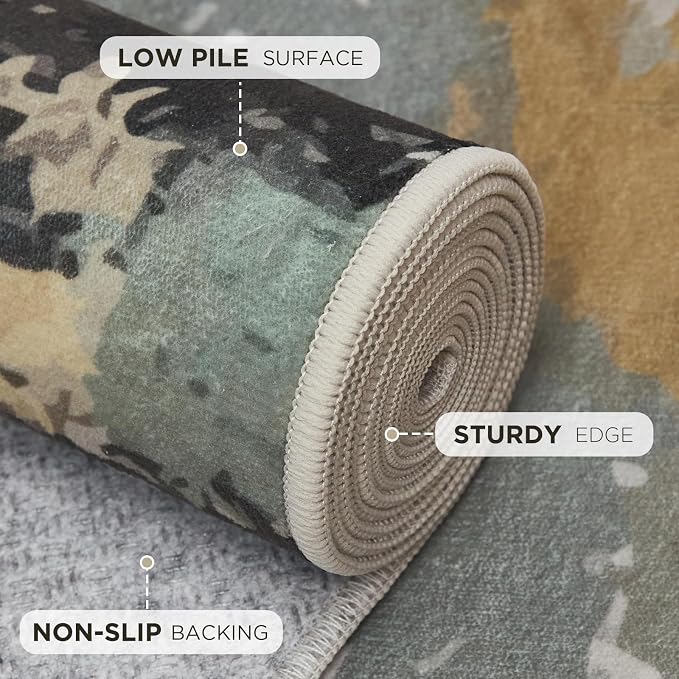 Joydeco 5x7 Area Rugs for Living Room, Non-Slip Modern Abstract Soft Washable Rug, Low Pile Carpet for Bedroom, Dining Room, Home Office, Pet & Child Friendly, White &Beige & Dark Gray