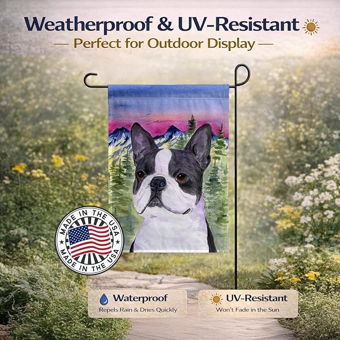 Caroline's Treasures SS8339GF Boston Terrier Garden Flag Mailbox Flag Decorative Yard Flag Banner Outside Patio Artwork Yard Flower Beds, Garden Size, Multicolor