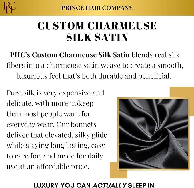 Luxury Charmeuse Silk Hair Bonnet, Handmade Reversible Adjustable Sleep Cap for Men & Women, L/XL, Double-Layered