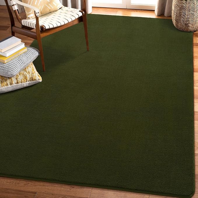 Amearea 5x5 Square Area Rug for Bedroom Living Room, Olive Green Fluffy Rug | Thickened Memory Foam Rug, Indoor Washable Rugs Non Slip Minimalist Carpet for Kids Boys Girls Dorm Nursery Room Decor