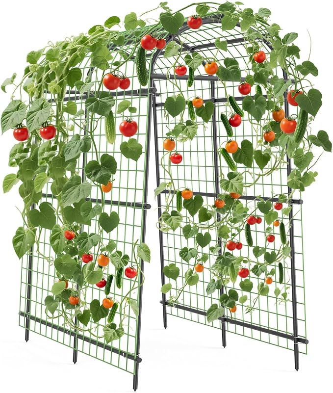 Metal Garden Arch Trellis, 7.6Ft Black for Raised Beds, Plant Support for Cucumbers & Climbing Vegetables with 9 Horizontal Pipe
