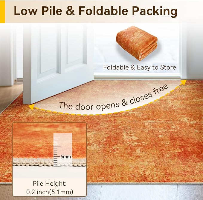 RELEANY Washable 5'x7' Abstract Area Rug for Living Room Orange | Carpet for Bedroom, Kitchen, Office, Hallway and Entryway, Printed Pattern, Non‑Slip, Soft, Stain‑Resistant, Easy to Clean