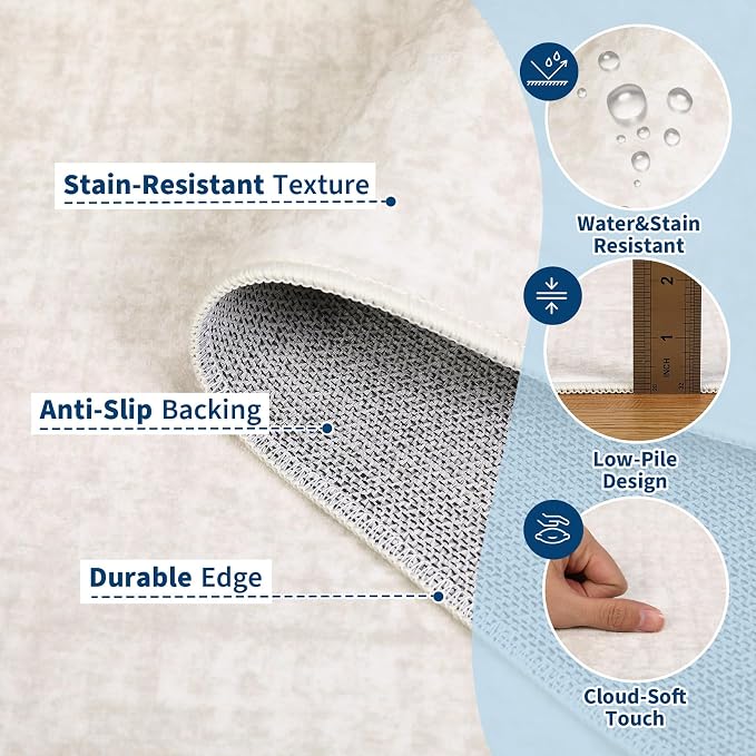 Garvee Solid Runner Rug 2x6 Washable Runners for Hallways Cream | Non Slip Kitchen Rugs, Modern Faux Wool Entryway Bathroom Rug Runners, Modern Abstract Rugs for Laundry Room Kitchen Bedroom