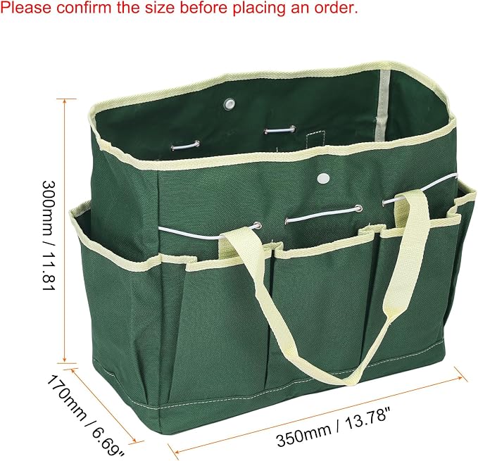 HARFINGTON Garden Tool Bag 14" x 6.7" x 12" Large Oxford Waterproof with Pockets Garden Tote Bag Gardening Plant Tool Organizer Storage Carrier Store for Outdoor Women Men, Dark Green