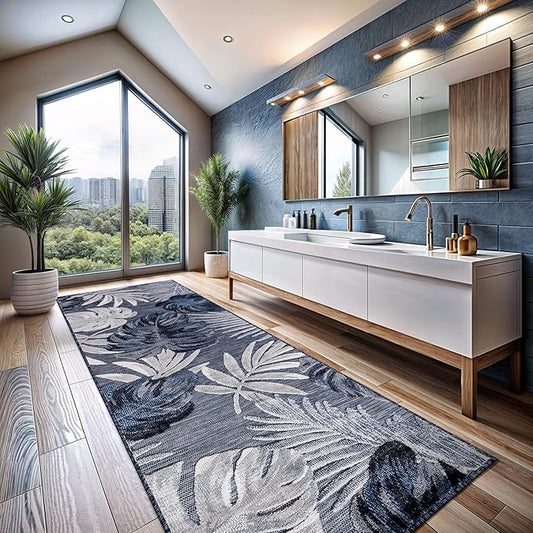 CAMILSON Runner Outdoor Rugs Oriental Retro Traditional Floral Medallion Area Rug 2x7 Non-Shedding Stain Resistant Indoor Carpet for Bathroom Hallway Kitchen Office (2 x 7 / Navy Blue)