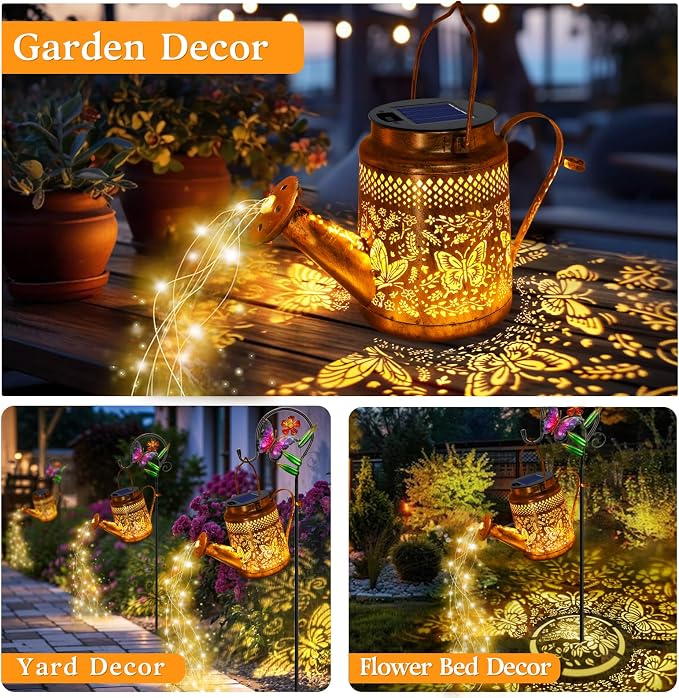 2 Pack Big Solar Butterfly Watering Can Lights, Gift For Mom Grandma Women Wife Daughter Mother's Day, Waterproof Outdoor Decor Light With Shepherd Hook, Hanging lantern Light For Yard Garden Backyard